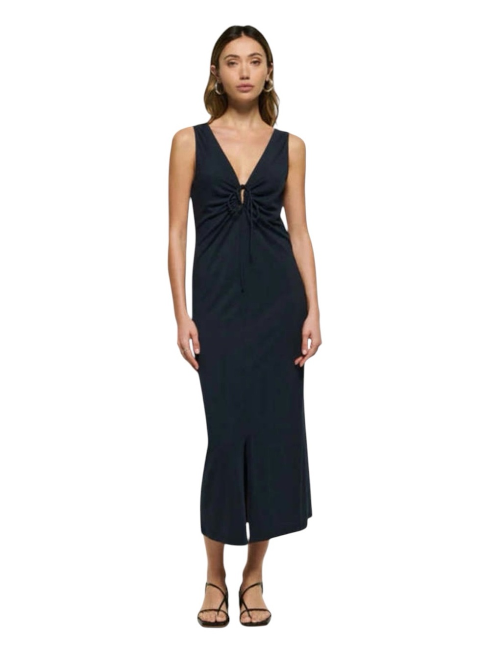 Nation LTD Gracie Blue Tank Midi Dress | Deep-V Tie Front | Women’s Medium